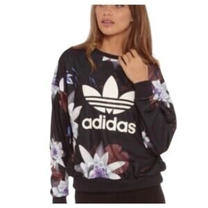 Adidas X Shinpei Naito Sweatshirt Size M Womens Lotus Flower Black Multi Print
